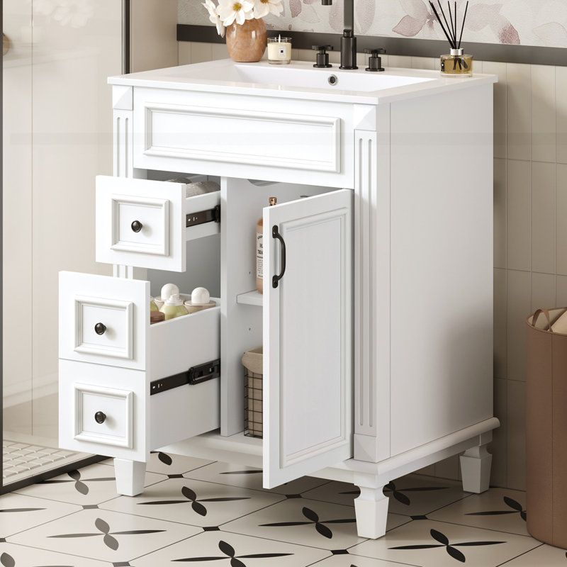 Meuble-lavabo 24 po avec lavabo en céramique, Blanc