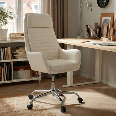 COLAMY High Back Office Chair Executive Desk Chair Ergonomic Leather,Beige