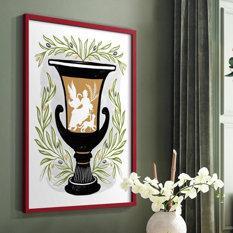 Greek Vases I Framed Print - Solid Wood, Red, 10" H x 8" W