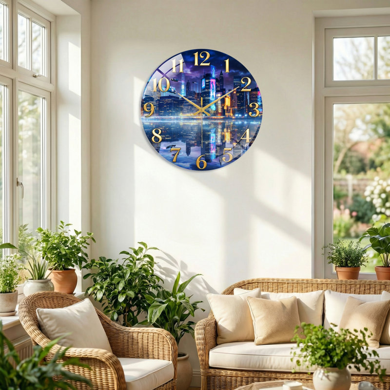 "City Night", horloge murale en verre, 40 x 40 cm (15,7 x 15,7 pouces)