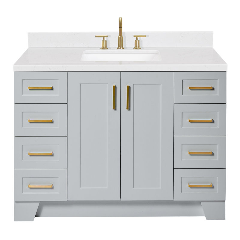Freitas 48'' Solid Wood Single Bathroom Vanity, Carrara Quartz, Gray, Rectangle