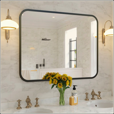 Miroir de salle de bain mural pour salle de bain pour miroir de meuble-lavabo rectangulaire 40 "x 32" avec coin rond pour la chambre à coucher