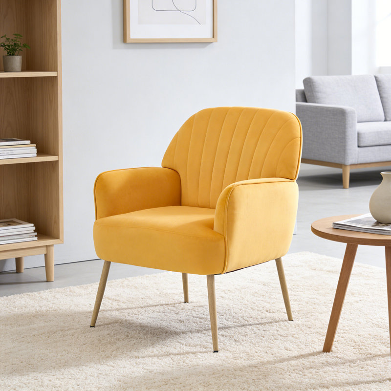 Chaise de salon rembourrée en velours Comfy, Bois, Jaune