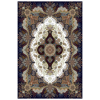 Traditional Multicolor Medallion Area Rug with Non-Slip Rubber Backing, Washable Tufted Polypropylene Indoor/Outdoor Rug