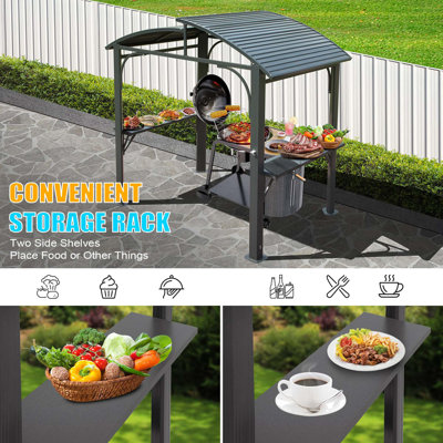 Toit en arc, auvent de barbecue pour barbecue extérieur avec double toit en acier galvanisé et 2 tablettes latérales, tente de barbecue pour barbecue pour patio