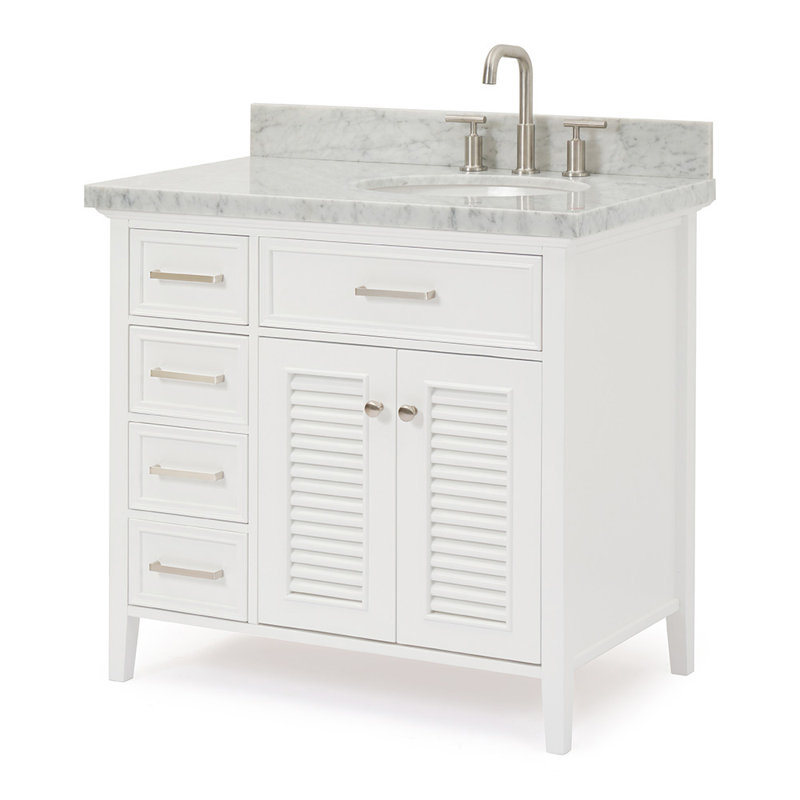 Ensemble de meuble-lavabo simple 37 po Bodhin, Blanc, Marbre de Carrare italien