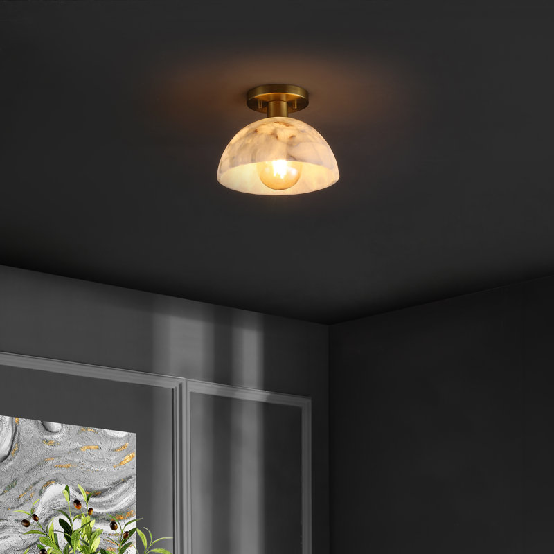 Atlow, 9.75 Inch, Alabaster/Metal Semi-Flush Mount