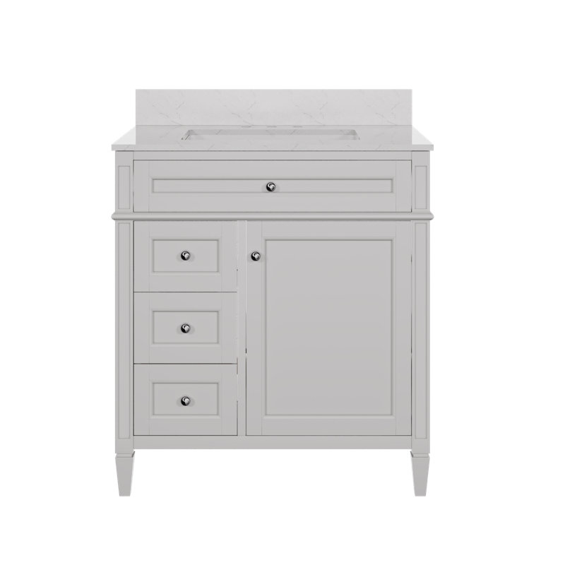 30'' Fully Assembled Single Bathroom Vanity with Backsplash, 2 Colors Available White / Light Gray, White