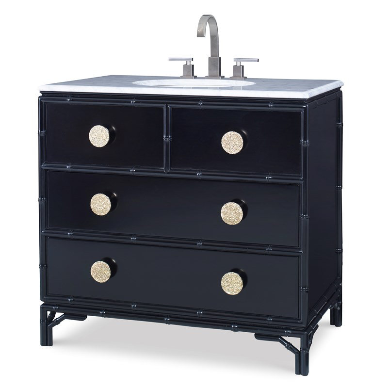 Black Bamboo 38'' Single Bathroom Vanity with Marble Top