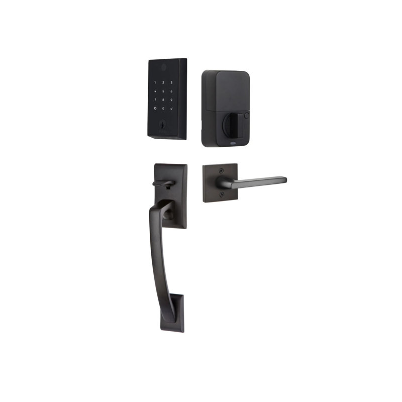 Ensemble de 2 entrées tactiles Emtek EMPowered avec poignée Ares et levier Helios, clé avec Wi-Fi et Bluetooth (LH)