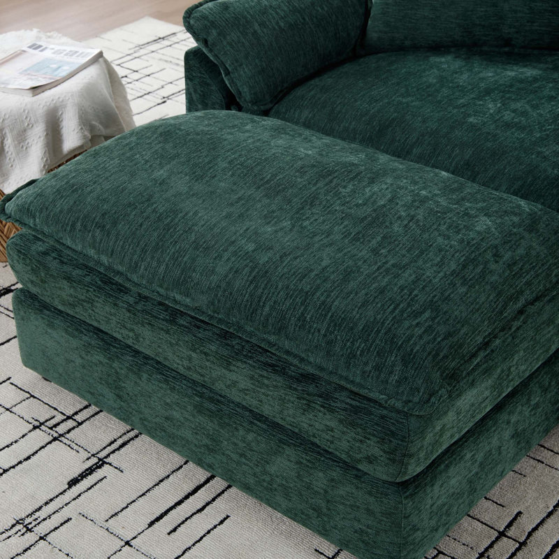 Fauteuil d'appoint avec repose-pieds Modern Chenille, Chenille verte