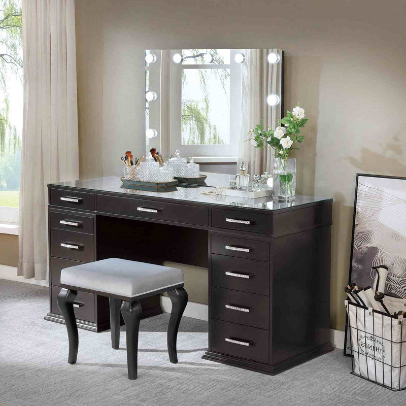 Meuble-lavabo 1Pc avec tabouret rembourré 8Mm, Gris