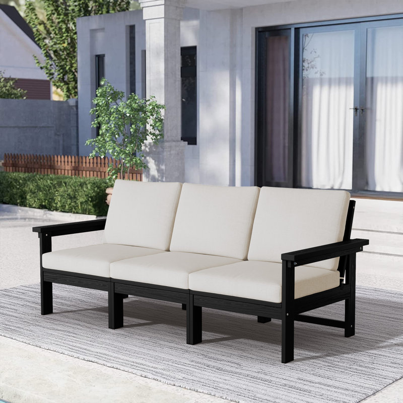 Reata HDPE 2 Piece Sofa Seating Group with Cushions, Black, White