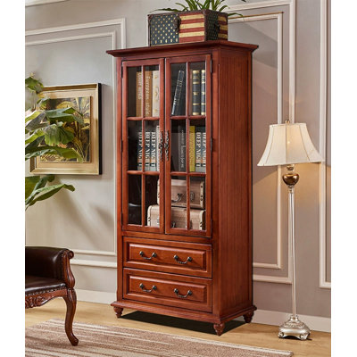 Traditional Tall Glass-Front Bookcase with 2 Drawers