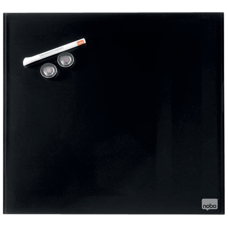 Wall Mounted Magnetic Glass Board, 30cm H x 30cm L, Black