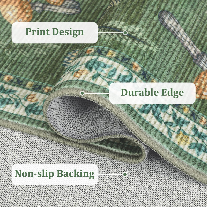 Machine Printed Area Rug, Green, Rectangle 160 x 230 cm