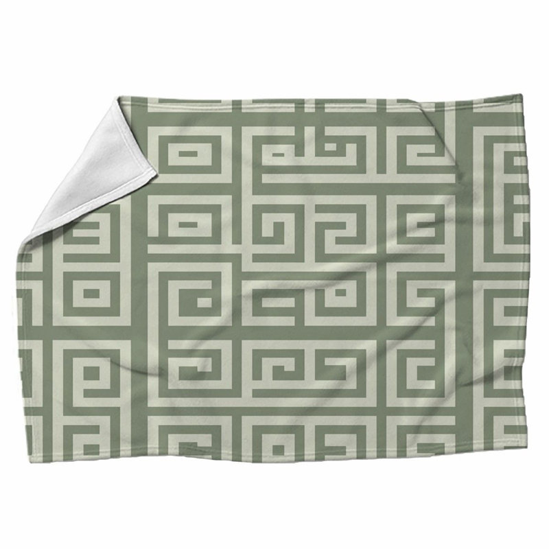 Machine Printed Throw Blanket, Throw, Geometric, Green/Gray
