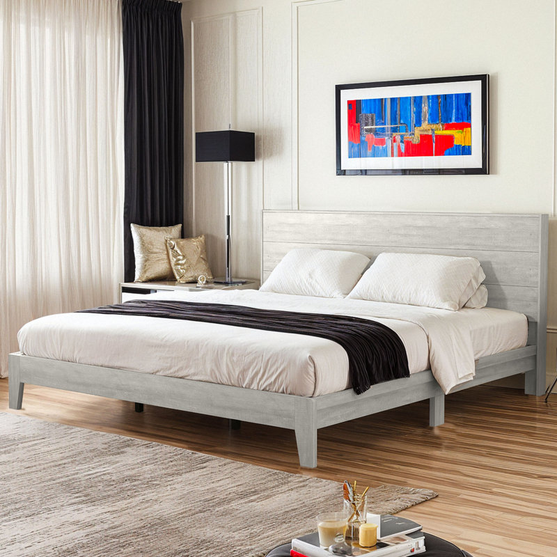 Allyannah Levison Platform Bed With Headboard, King, Dusty Gray Oak