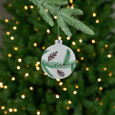 Glittered Glass Ball Christmas Ornaments With Pine Cones - 4" (100Mm) - 4Ct
