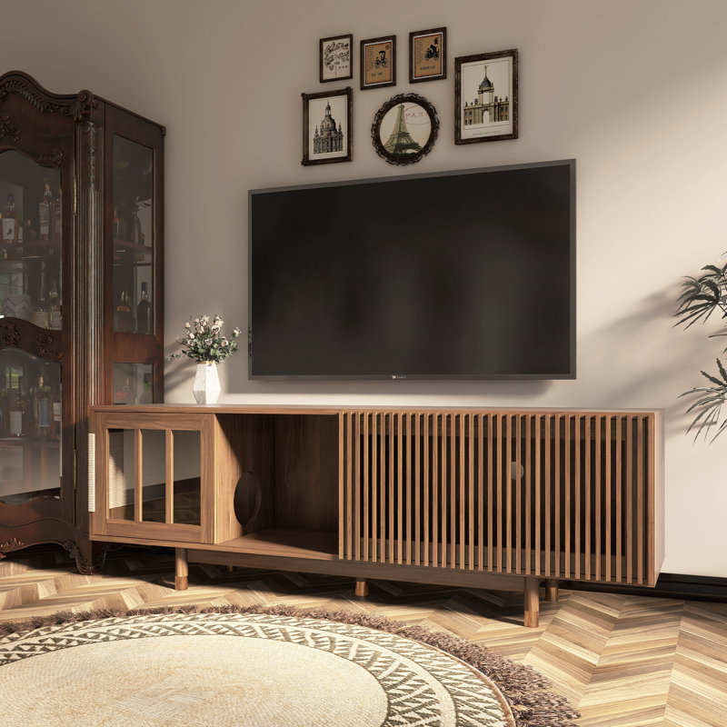 Meuble télé avec porte coulissante Mid-Century