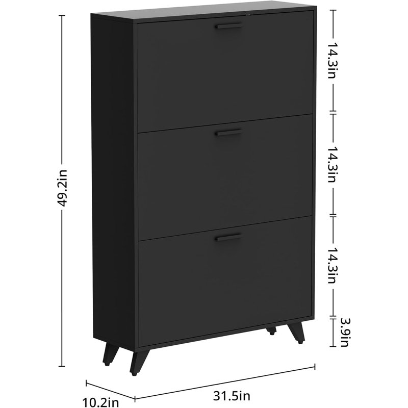 Shoe Storage Cabinet Fit Up To Shoe Size 16, Shoe Cabinet With 3 Flip Drawers, Wooden Shoe Organizer For Entryway, Closet, Living Room
