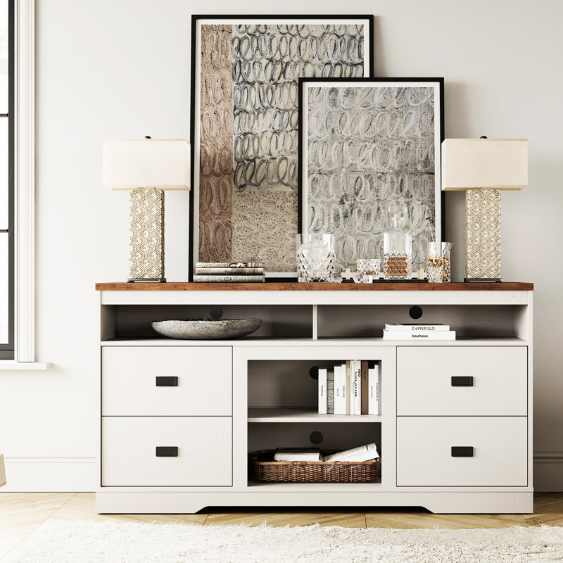 Glenford 59.1'' Wide 4 Drawer Rustic Wood Sideboard, White