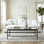 Table basse de 54 po de large avec plateau inférieur en verre et table basse moderne en métal noirci pour le salon | Cleo