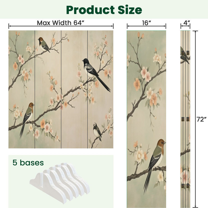 4 panneaux de paravent pliant paravent Royal Songbirds Brossoming Branches Soft, 4, 71" H x 64" W x 1" D
