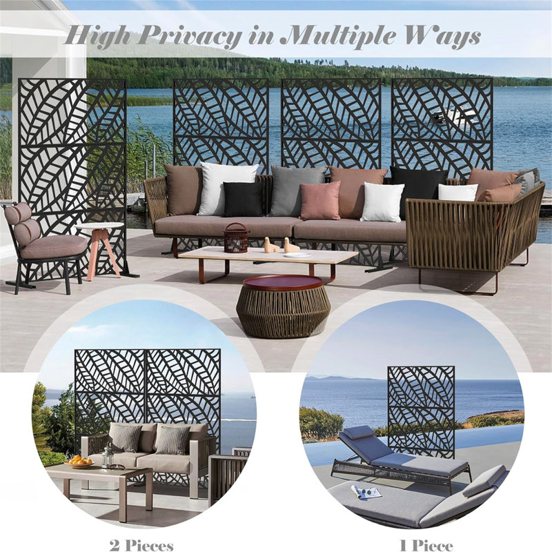 Metal Privacy Screen Panels - Freestanding Leaf Design For Patio Garden Rustproof Waterproof 47.42"l X 15.48"w 71.14"h Decorative Divider Balcony Rust & Water Proof