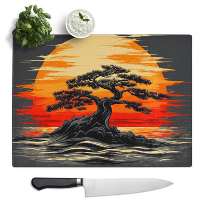 Japanese Sunset View  Glass Chopping Board