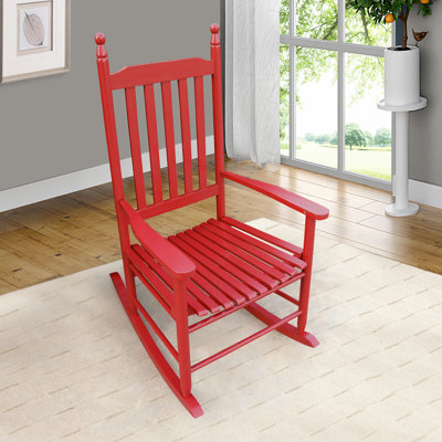 Fauteuil à bascule de véranda en bois massif rouge rose - Fabriqué en bois dur, idéal pour les balcons et les espaces extérieurs. Confortable grâce à son assise et ses accoudoirs généreux. Dossier stable à lattes. Assemblage simple inclus. Supporte jusqu'à [hauteur manquante].