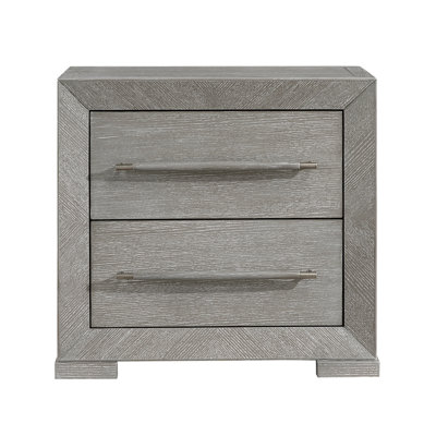 Table de chevet moderne à finition grise avec 2 tiroirs de rangement et mobilier de chambre contemporain (table de chevet seulement)