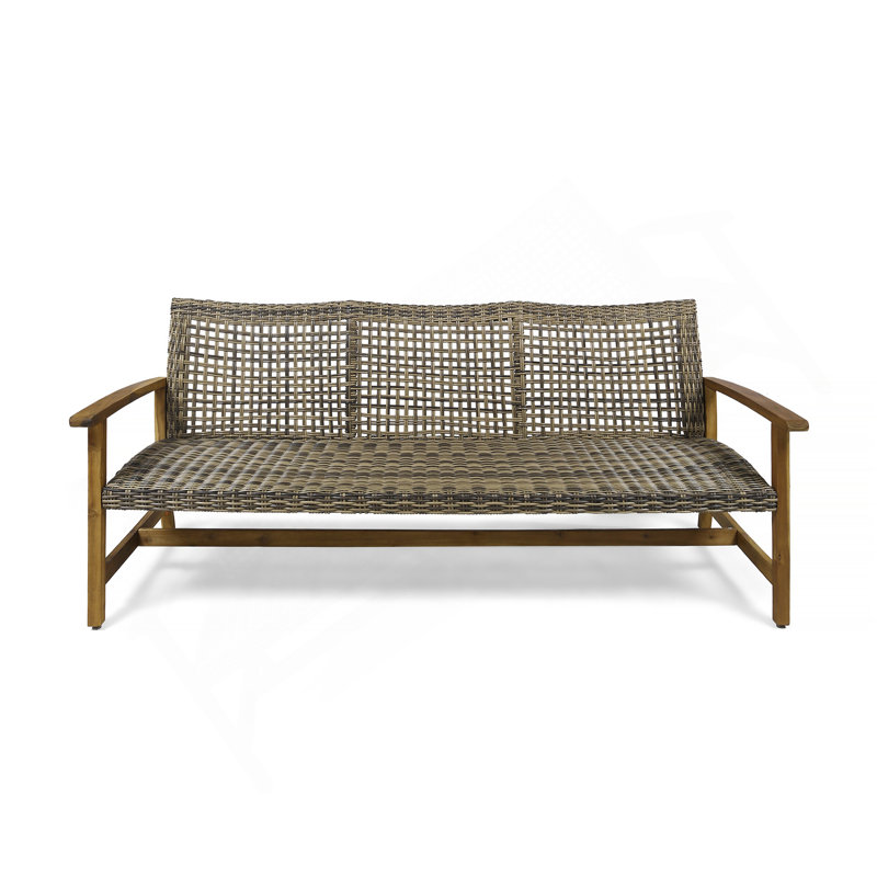 Hampton Wood + Wicker 3 Seater, Gray