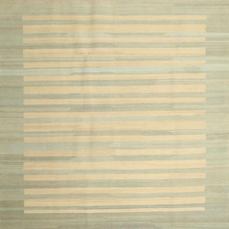 Tapis en vert clair/gris clair contemporain, Carré 7 pi