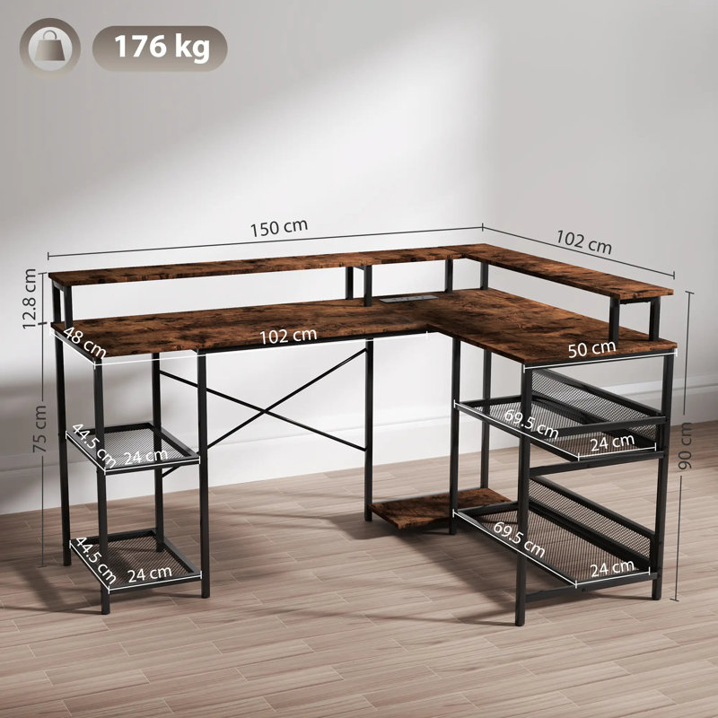 L-Shaped Metal Base Computer Desk