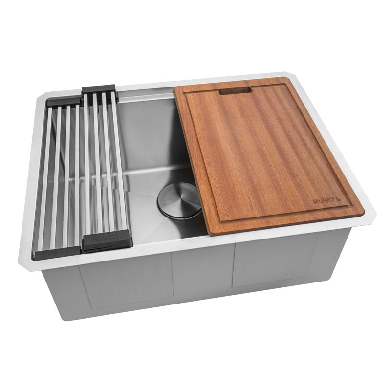 Ruvati Workstation Rounded Corners Undermount Ledge Kitchen Sink with Accessories, 10" H x 19" W x 27" L