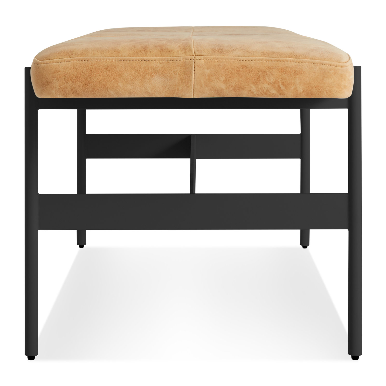 Daybench Genuine Leather Bench, Oblivion, Camel Genuine Leather, 17" H x 55" W x 14" D