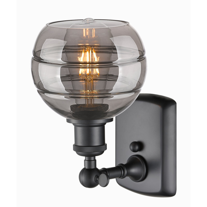 Applique murale 1 lumière Ballston Bienes, H 8,88 po x l 5,88 po x P 7,06 po, Gris fumée clair, Noir mat