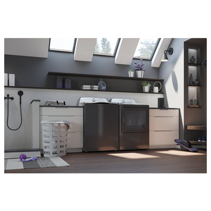 GE Profile 5.0 cu. ft. ENERGY STAR Top Load Washer with Smarter Wash Technology and FlexDispense + 7.4 cu. ft. ENERGY STAR Electric Dryer with Sanitize Cycle and Sensor Dry