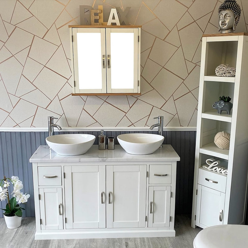 Bussard 1230mm Double Bathroom Vanity with Vessel Stone Basin, White Marble