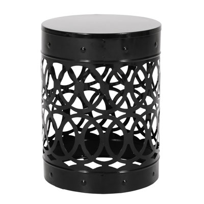 Large Outdoor End Table In Black With Modern Chic And Cut Design Metal - Large, Elegant Touch