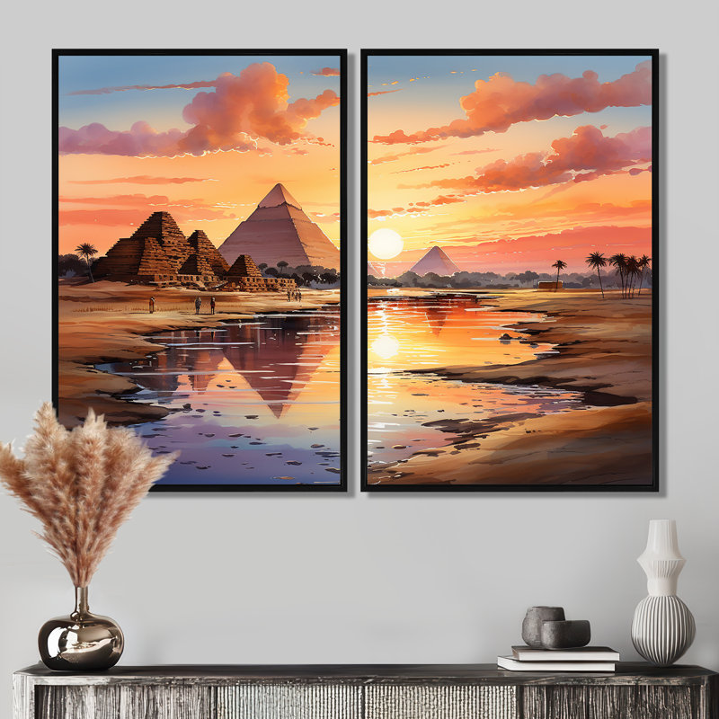 Pyramide égyptienne, «Wonders antiques I» - Paysages, autres pays, impressions sur toile, 2 panneaux, Noir, H 36 po x l 48 po