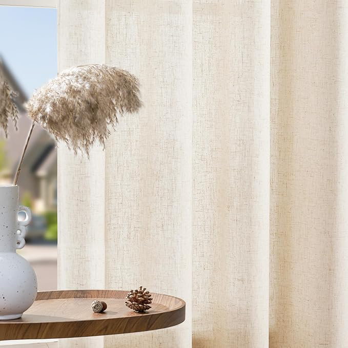 Paire de rideaux en lin mélangés pour salon, Brut, L 50 po x L 108 po