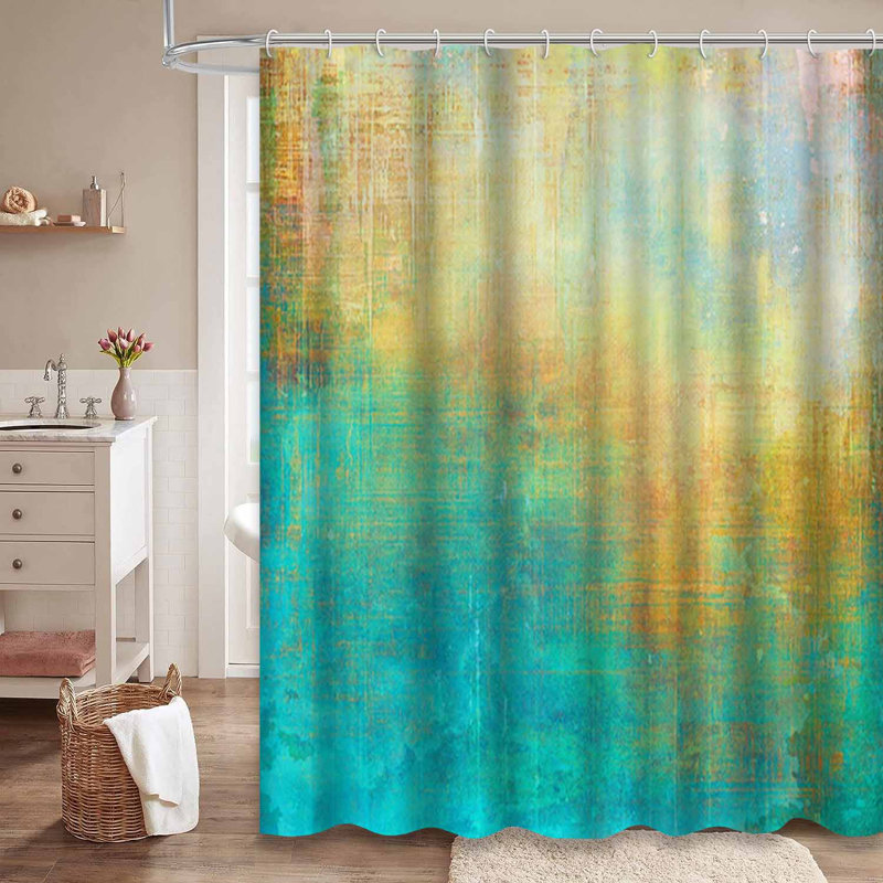 Grunge rayé rétro couleur jaune beige vert bleu rouge avec 12 crochets, L 72 po x l 84 po