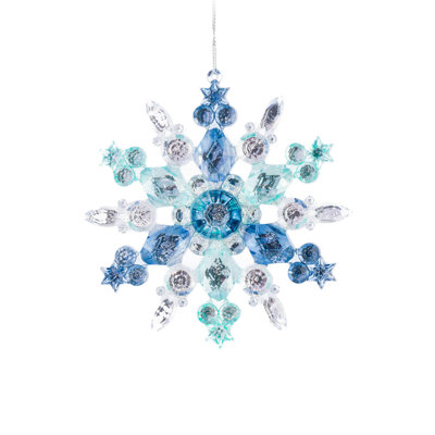 Ornement en forme de flocon de neige en cristal bleu nuit et bleu pâle avec argent brillant lustré Crystalline