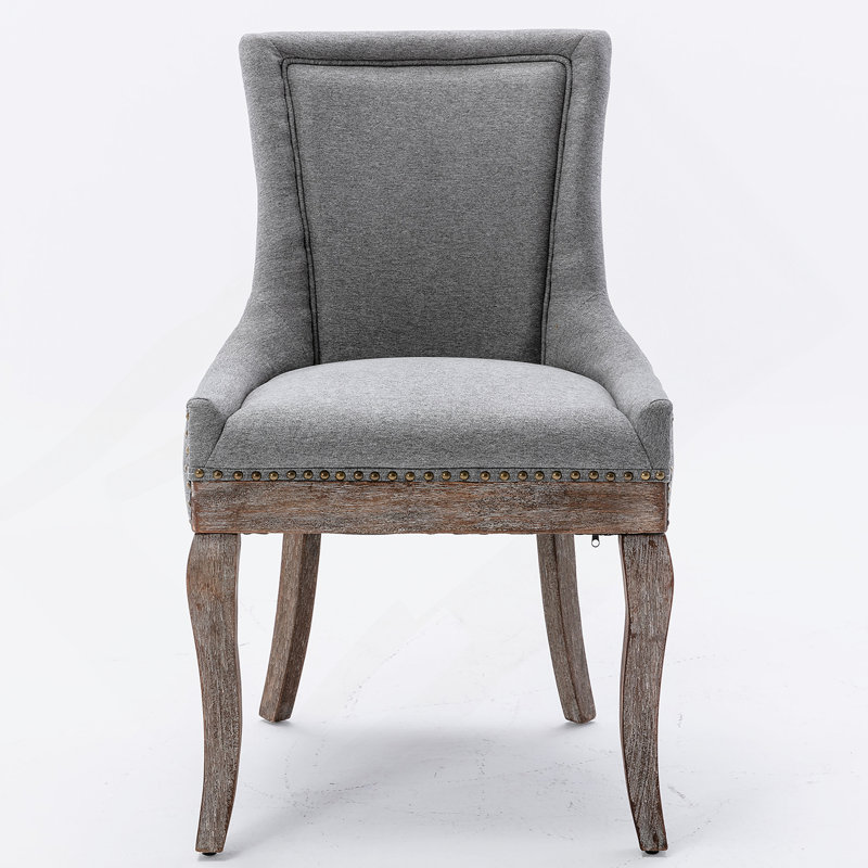 Chaise d'appoint, chaises en tissu épaissi avec pieds en bois massif aux tons neutres, Gris