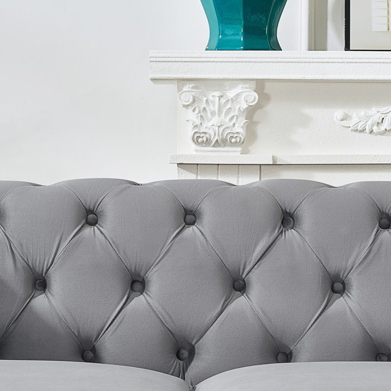 Canapé Chesterfield Upholstery, L 65,05 po, Tissu gris