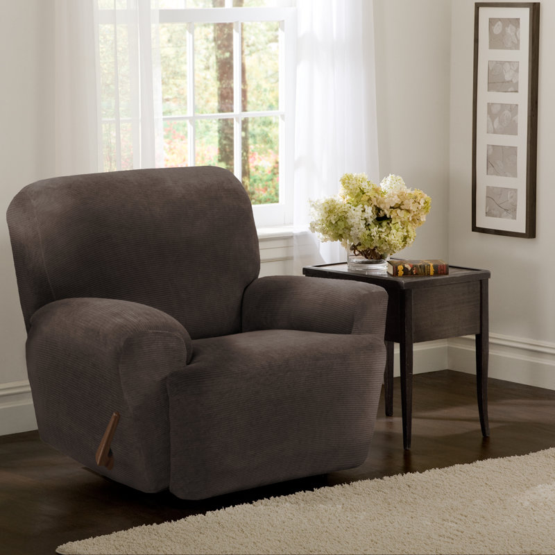 Striped Stretch T-Cushion Recliner Slipcover, Mocha