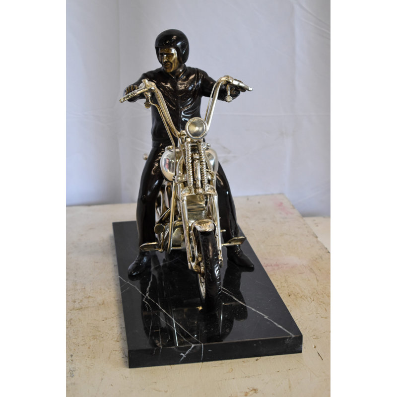 Jemari Harley Davidson Rider on his Bike Replica Bronze Statue 20" x 9" x 13"H
