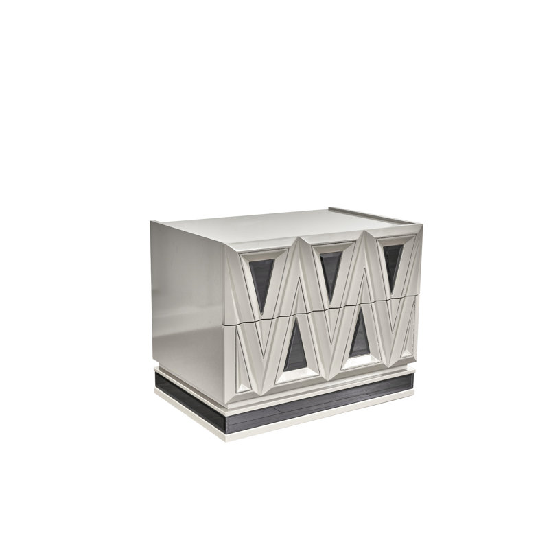 Table de chevet contemporaine avec 2 tiroirs, en forme de losange et à finition ultrabrillante, idéale pour la chambre à coucher avec 2 accents dorés modernes, mécanisme, laque, convenable